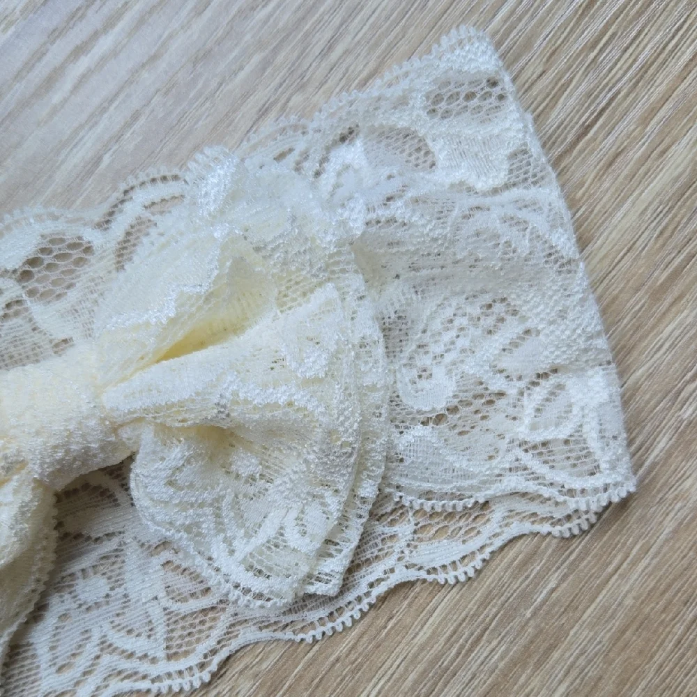 Baby Toddler Girl Lace Bow Headband Elastic Headwrap Stretchy Ivory Hair Band